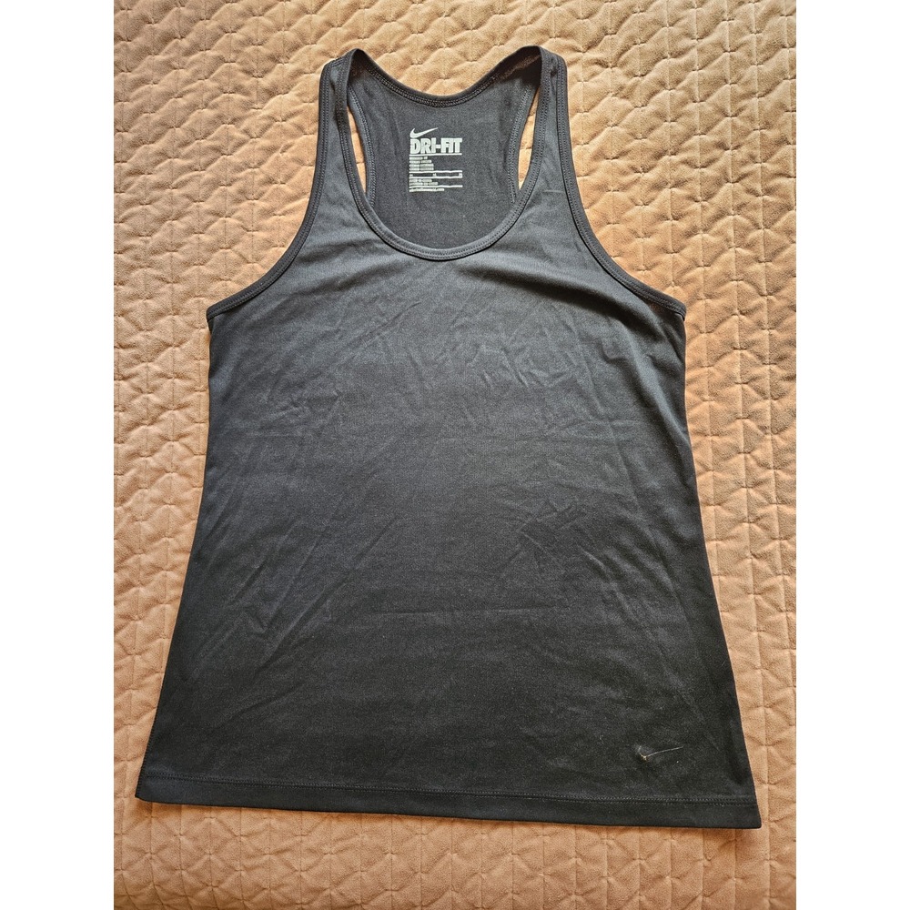Nike Women's Black Regular Dri-Fit Black Swoosh Racerback Tank Top, Med.